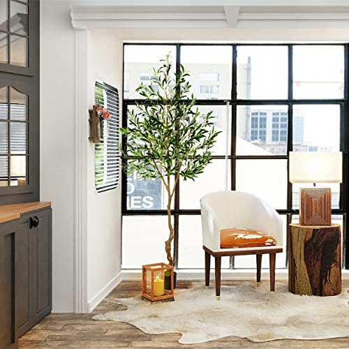 Warmplants Artificial Olive Tree, 7ft Tall Fake Olive Leaves Plant with Basket, Indoor Outdoor Faux Olive Topiary Silk Tree for Home Livingroom Office Décor - size: 7ft