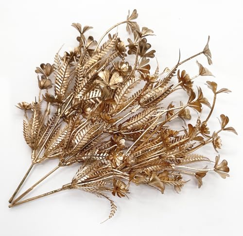 Artificial Golden Plants Decor, Fake Glitter Clover Stem Plastic Flowers Faux Simulation Good Luck Grass Stems Twigs for Wedding Picks Decoration DIY Wreath Crafts Christmas Tree Filler - Gold 10 Pcs - color: Gold Four Leaf Clover - 10 Pcs