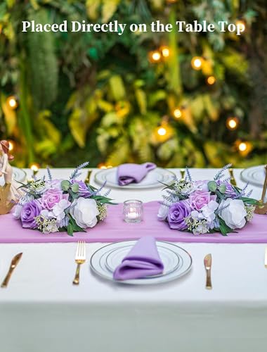 BLOSMON Purple Flowers Artificial for Decoration: 10 Pieces 9.5 Inch Fake Flower Ball Centerpieces for Wedding Tables - Lilac White Rose Lavender Fake Silk Kissing Floral Arrangements - color: Lilac Purple & White