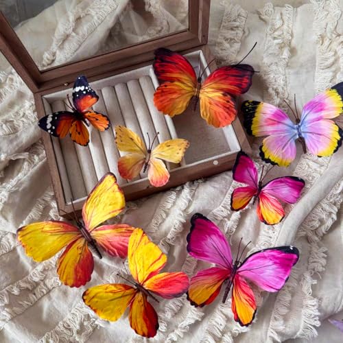 Artificial Butterfly,3D Artificial Butterfly Clips,Silk Floral Butterflies, Suitable for Home Decoration, Flower Arrangement and Foil The Festive Atmosphere (8 Pcs) - color: Orange-8 Pcs