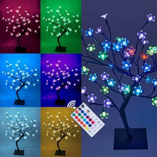 LIGHTSHARE 18 Inch Cherry Blossom Bonsai Tree, 48 LED Lights, RGB with Remote Control, 16 Color-Changing Modes, 24V UL Listed Adapter Included, Metal Base Ideal As Night Lights - color: RGB (Red, Green, Blue)