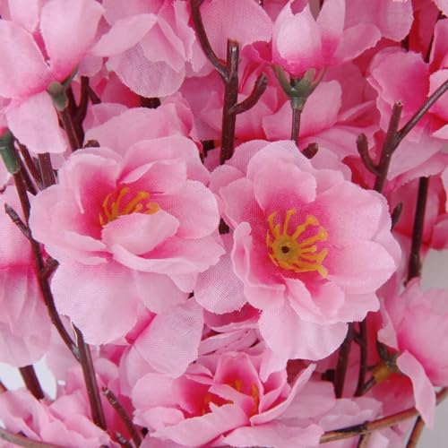 OUKEYI 8 pcs Artificial Peach Blossom Branches Fake Peach Flowers，Silk Peach Flowers Fake Plants Arrangement for DIY Garden Home Wedding Party Decor (Pink) - color: Pink