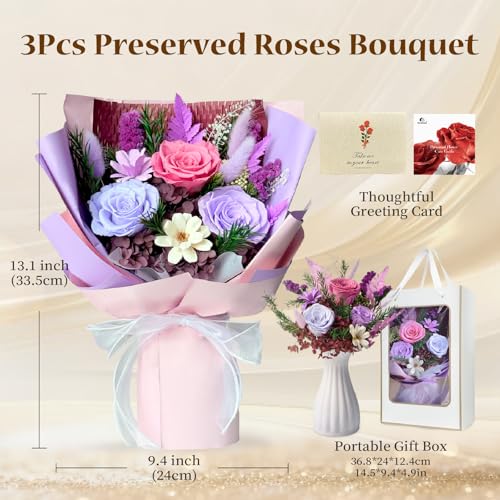 Preserved Roses Eternal Flowers Real Purple Roses that Last 3 Years Home Decor Birthday Gifts for Women Mothers Day Flowers for Wife - color: Purple