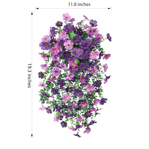 HyeFlora Artificial Flowers for Outdoors Decoration, 2Pcs Dark Purple and Purple Fake Hanging Flowers, UV & Fading Resistant, Faux Decor for Porch Patio Balcony Planter - color: Darkpurple+purple