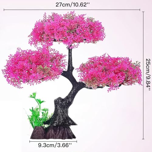 Artificial Aquarium Plants, Fish Tank Decorations, 10 Pcs Cherry Blossom Aquarium Fish Tank Simulation Aquatic Grass Plastic Grass Pine Tree Combination(Pink)