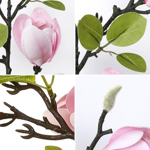 6PCS Artificial Magnolia Flowers Stems for Spring Decoration,26In Artificial Light Pink Fake Flowers with Buds Faux Long Stem Floral Arrangement for Vase Table Centerpiece Indoor - color: Light Pink