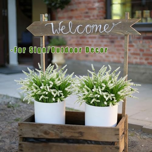 18 Pack White Artificial Lavender Stems, UV Resistant Fake Outdoor Plants - Elegant Faux Greenery for Garden Decor, Spring Arrangements and Outdoor Planters Decoration - color: White-18