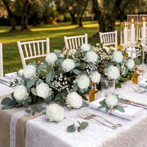 50Pcs Artificial Peonies Flowers Bulk, 4’’ White Peonies Fake Flowers Heads for Table, Faux Silk Peony Arrangements for Wedding, Valentine, Engagement, Party, Coffee, Dining Decorations - color: White