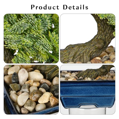 Artificial Bonsai Tree Faux Plants Indoor Fake Plants Decor with Blue Ceramic Pots for Home Table Office Desk Bathroom Shelf Bedroom Living Room Farmhouse Decor - style: Jade- glaze basin