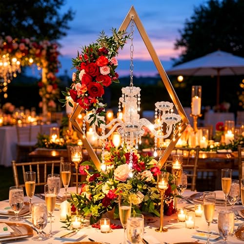 Stunning 2PCS Diamond Candle Holders | Modern Metal Wedding Centerpiece with European Style for Romantic Dining Table Decor, Party & Home - color: Gold, size: 2PCS