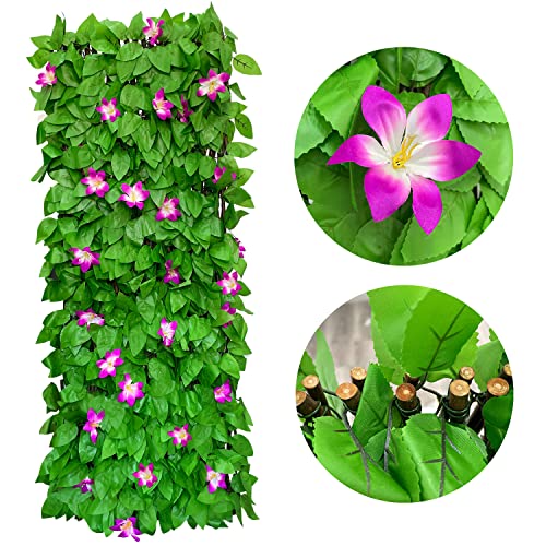 Expandable Fence Privacy Screen for Balcony Patio Outdoor,Decorative Faux Ivy Fencing Panel,Artificial Hedges (Single Sided Leaves) - color: Purple-Orchids