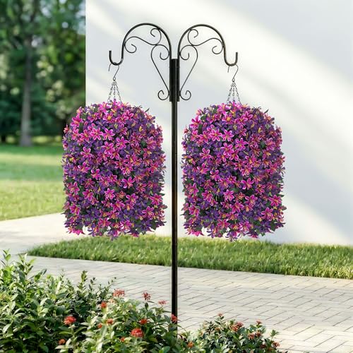 Hoppwodd Artificial Flower for Outdoors 4pcs Fake Lily Hanging Flower Baskets for Outside UV Resistant Silk Faux Long Trailing Vines for Garden Porch Patio, Fuchsia & Purple - color: Fuchsia & Purple