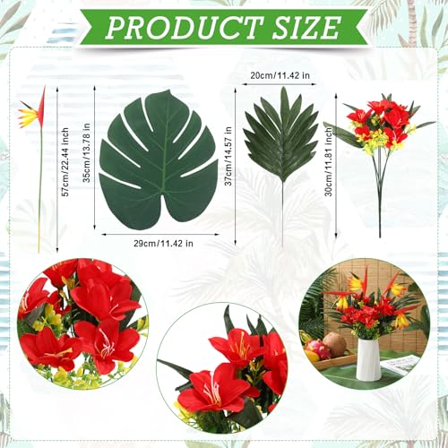 Hotop 4 Set/ 16 Pcs Artificial Tropical Flower Bouquets Bulk for Hawaii Centerpieces Bird of Paradise Lily Bouquet Permanent Flower Tropical Plant Party Office Home Decor (Bright Red) - color: Bright Red