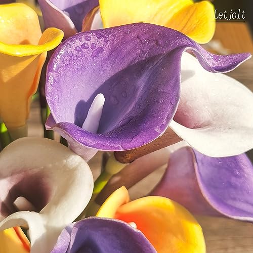 Letjolt Purple Calla Lily Artificial Flowers 20 Pieces Bouquet | Wedding Bouquet, Bride Shower Gift, Home Decoration, Faux Calla Lilies - color: Purple