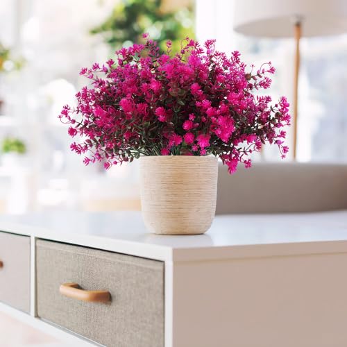 Boxwood Springs, Artificial Flowers Fake Outdoor UV Resistant Boxwood Plants Shrubs 10 Packs, Faux Plastic Greenery for Hanging Planter Home Office Wedding Farmhouse Indoor Outside Decor(Fuchsia) - color: Fuchsia, size: 10 Pcs