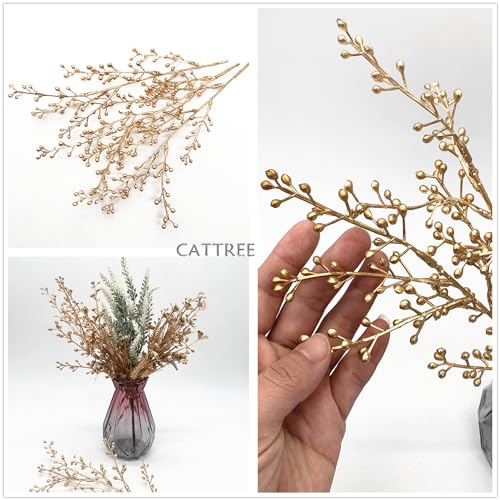 Artificial Golden Berry Stem Decor, Faux Glitter Flowers Stems Branches Plants Fake Berries Sticks Plant for Indoor Wedding Bouquet Party Wreath Crafts Gift Christmas Tree DIY Decoration - Gold 6 Pcs - color: Gold Berry Stem - 6 Pcs