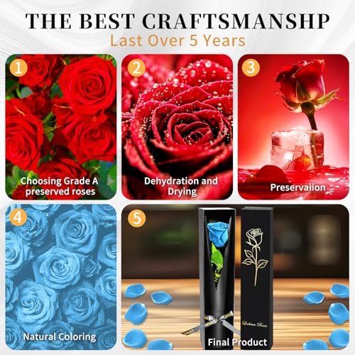 Light Blue Single Forever Roses Luxury Gift for Women/Men, Fresh Flowers Bouquet for Girlfriend, Wife, Mom, Anniversary, Valentine's Day, Wedding, Graduation, Christmas, Birthday - color: Light Blue