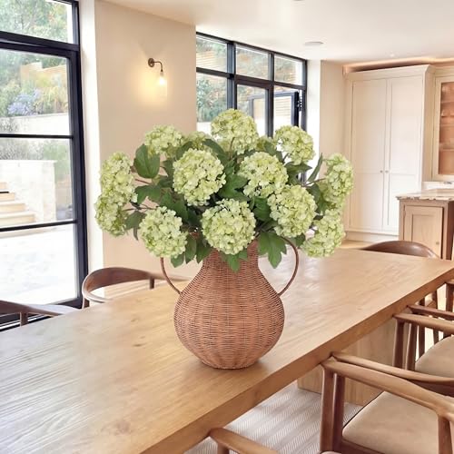 Cuffbow 4 Pcs 28'' Large Green Artificial Hydrangea Flowers Fake Hydrangeas Silk Flowers Long 12 Touch Blooms for Wedding Centerpieces Bouquets DIY Floral Decor Home Decoration - color: Light Green