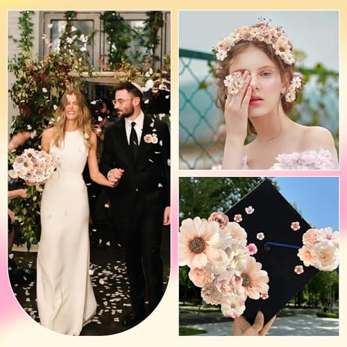 rongflower Faux Flower Heads Mini Champagne Artificial Flower Heads Fake Peony Daisy Rose Flowers Multicolor Small Silk Daisy Flower Heads for Craft Garland Wedding Party DIY Home Decoration,2-4 cm - color: Champagne