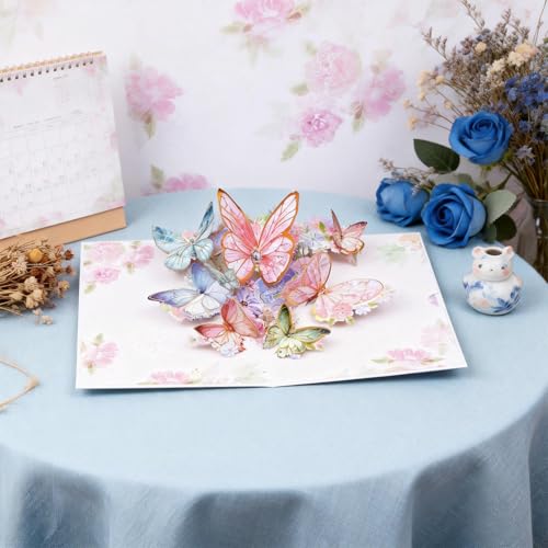 Pop Up Birthday Card 3D with Gold-edged Butterfly Greeting Cards with Envelope for Women Birthdays Thank You Get Well Any Occasion for Grandma Wife Mom Girlfriend