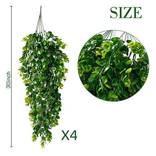 Sggvecsy 4 Pack Artificial Hanging Plants Fake Hanging Plant Faux Hanging Eucalyptus Plants UV Resistant Plastic Plants for Indoor Outdoor Room Wall Wedding Patio Porch Decor - size: 4Pcs