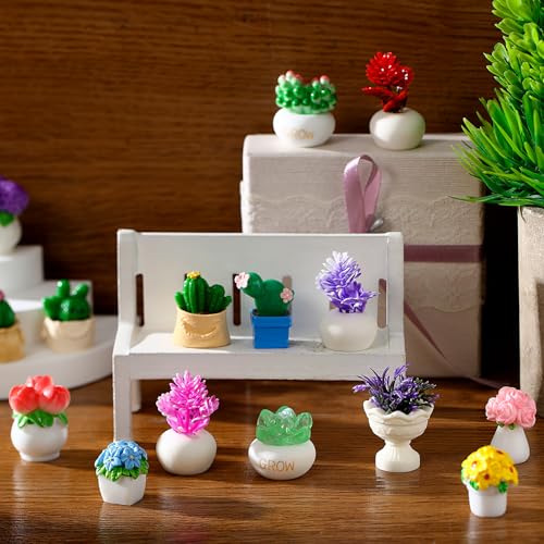 Threehoney 30 Pcs Miniature Dollhouse Plants Accessories Mini Artificial Potted Flower Tiny Resin Greenery Cactus Figurines for Doll House Gift DIY Garden Bonsai Micro Landscape Decoration(Succulents) - style: Succulents