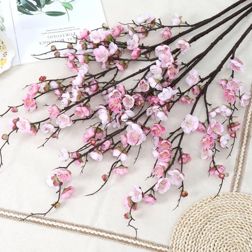 Betylifoy 4 Pcs Artificial Cherry Blossom Branches 38" Long Stems Faux Plum Blossom Flowers Faux Silk Cherry Blossom Stems Pink Fake Flowers for Vase Arrangement Home Wedding Table Spring Decor - color: Pink