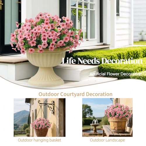 12 Bundles Artificial Flowers for Outdoor, UV Resistant Faux Mums with Eucalyptus Leaves Fake Plants for Outdoor Planters Greenery Boxwood Porch Patio Decoration