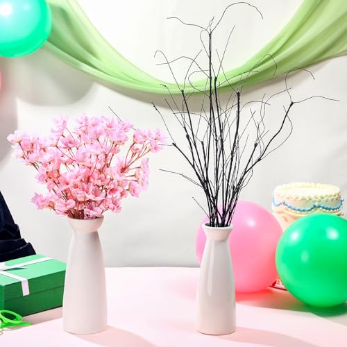 8 Pcs Artificial Cherry Blossom Branches Decor 15.7 Inch Artificial Cherry Flowers 4 Lifelike Curly Willow Branches for Home Indoor Decoration Vase DIY Wedding Table Centerpiece Decors Pink