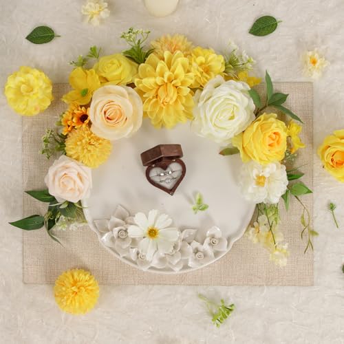 TINGE TIME Fake Flowers Artificial Flowers Peonies Bulbous Chrysanthemum Daisy Hydrangea Sunflower Violets Dahlia Daffodils Epiphyllum Orchid Cherry Blossom Camellia Leyaron (Yellow) - color: Yellow