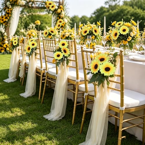 Coferset 100pcs Fake Sunflower Heads with Stems, 2.4" Sunflower Artificial Silk Flower Heads for Party Baby Shower Wedding Making Handicrafts Home Decor(100pcs) - color: 100pcs-2.4"