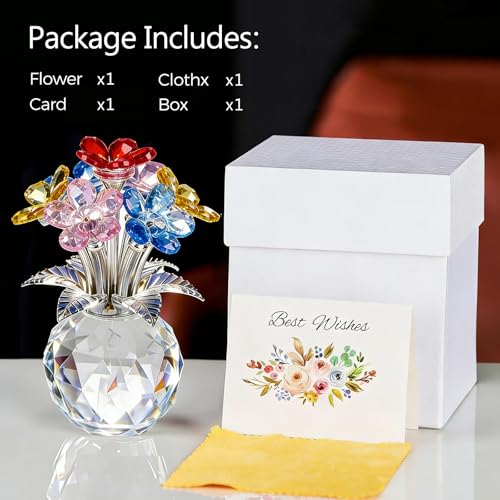 Crystal Flower Decoration Glass Flowers Birthday Gifts for Women Wife Girlfriend Daughter Ornament Bouquet for Wedding Anniversary Mom Mother's Day from Daughter Son (Multicolored Flowers 02) - color: Multicolored