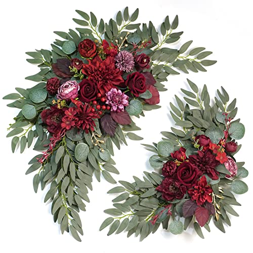 Artificial Wedding Arch Flowers Kit(Pack of 2) for Wedding Arch, Bridal Shower, Ceremony and Reception Backdrop Decoration (Burgundy) - color: Burgundy