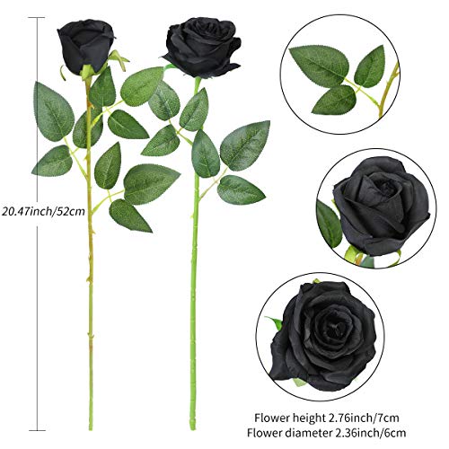 Hawesome 12PCS Artificial Silk Flowers Realistic Roses Bouquet Long Stem for Home Wedding Decoration Party (Black, 6 Flowers 6 Buds) - color: Black, size: 6 Flowers 6 Buds