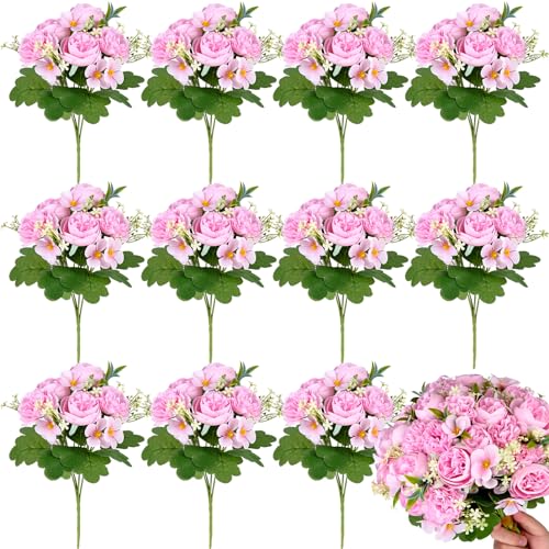 Olgaa 12 Bundles Peonies Artificial Flowers Fake Hydrangea Silk Peony Bouquet Bulk for Vase Floral Arrangements Wedding Arch Decor Centerpiece Table Decorations (Pink) - color: Pink