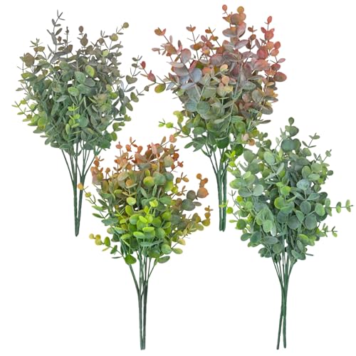 8 Bundles Multi Colored Artificial Eucalyptus Leaves, Plastic Plants, Outdoor Plants, Indoor Decorative Artificial Plants, Porch Window Frames, Green Plant Decorations (8, Mixed Colors) - color: Mixed Colors