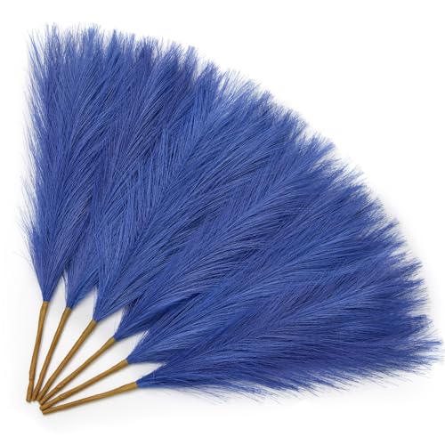 Serwalin Royal Blue Pampas Grass Decor, 17.7 Inch 6pcs Faux Pampas Grass, Artificial Pampas Grass for Wedding, Parties Table Centerpieces Decoration - color: A Royal Blue, size: 17 Inch 6 Pcs