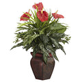 Nearly Natural Mixed Greens & Anthurium with Decorative Vase Silk Plant