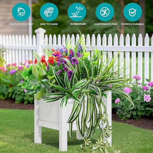 Artificial Plants Outdoor UV Resistant, 14 Bundles Faux Greenery Flower with Lavender & Hanging Vines, Fake Outdoor Plant for Planters, Porch, Window Boxes, Patio & Garden Decor - color: Green01