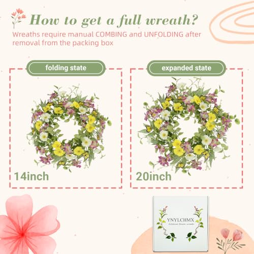 YNYLCHMX 20" Spring Summer Wreaths for Front Door, Artificial Wreath with Yellow Daisies Green Eucalyptus Leaves Butterflies, Green Foliage Wreath for Wall Window Farmhouse Party Holiday Home Decor - color: Daisies&butterflies