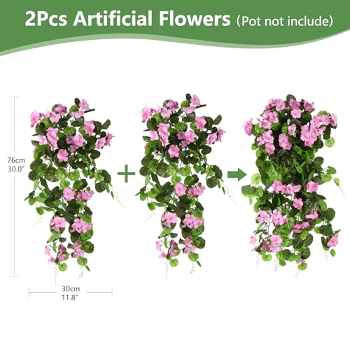 INQCMY Artificial Hanging Flowers Fake Plants for Outdoor Spring Decoration, 2Pcs Realistic Faux Flowers Silk Begonia UV Resistant No Fade for Home Garden Porch Patio Yard Basket(Pink) - color: Pink