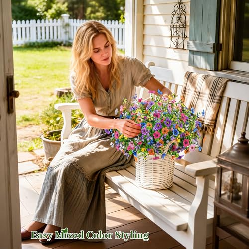 Der Rose 12Pcs Artificial Flowers for Outdoors, 8Pcs Silk Fake Flowers with 4Pcs Lifelike Butterfly Flowers, UV Resistant Faux Flowers for Outdoor Planters Window Boxes Patio Porch Garden Decoration - color: Multi-color C