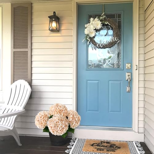 JINWOE Light Coffee Boho Silk Hydrangea Artificial Flowers, 4Pcs 22Inch Full Fake Artificial Hydrangeas with Stems for Bouquet Table Centerpieces Home Decoration Porch Outdoor - color: Light Coffee