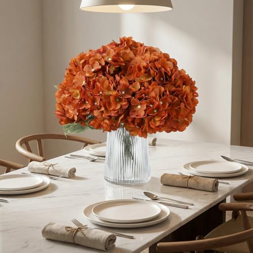 2Bouquets Artificial Fake Flowers Plants Silk Hydrangea Arrangements Wedding Bouquets Decorations Plastic Floral Home Kitchen Garden Party Festival Bar DIY (Orange,5 Flower Heads) - color: Orange，5 Flower Heads