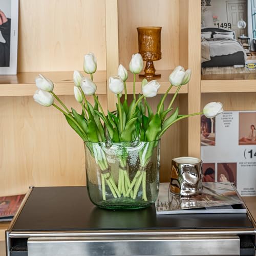 Artificial Tulips Flowers,Soft Touch Latex Bouquet, Fake Tulips,Spring Wedding Home Room Table Centerpiece Decor - color: 15pcs White(no Vase)