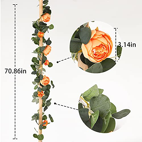 MISSPIN 2pcs Artificial Flowers Garland Spring Eucalyptus Garland Vintage Fake Flower Peony Rose Vine Greenery Decorative Wall Hanging Plant for Wedding Arch Door Arrangement Party Decor - color: Orange,2