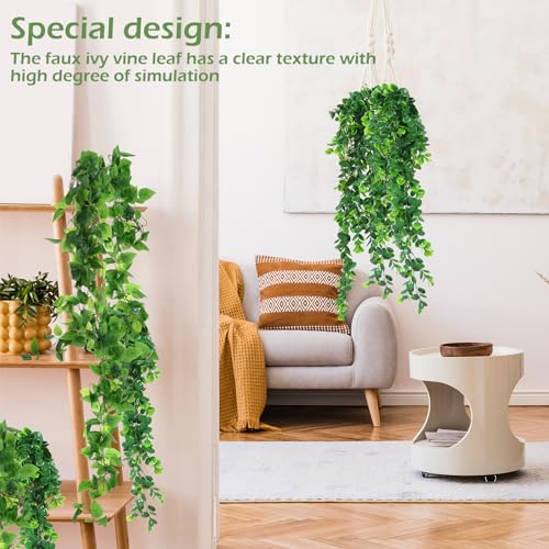 Hoteam 12 Pcs Artificial Hanging Plants 32 Inch Fake Ivy Vines with Fake Leaves Patio Artificial Plants Greenery for Living Room Indoor Outdoor Wall, No Basket (Pothos,Eucalyptus) - color: Pothos, Eucalyptus