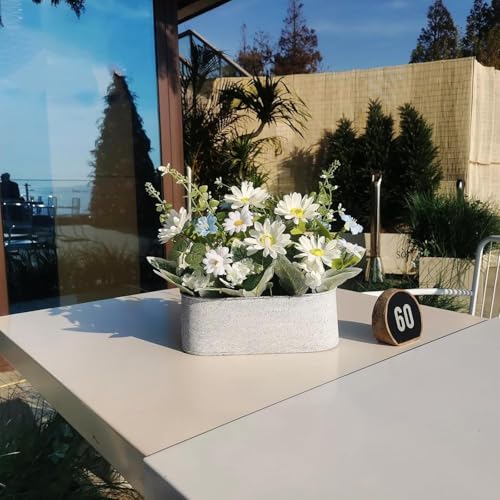 Floral Centerpieces for Tables, 12 Inch Small Artificial Flowers in Metal Pot with White Daisy Arrangement, Farmhouse Fake Potted Faux Plant for Spring Summer All Season Indoor Outdoor Decor