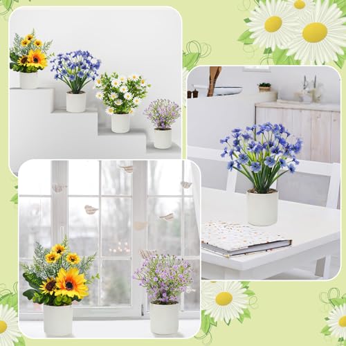 4 Packs Fake Plants Small Artificial Potted Flowers Mini Faux Plants for House Office Bathroom Farmhouse Tabletop Decor - color: Colorful, size: 4 Pcs