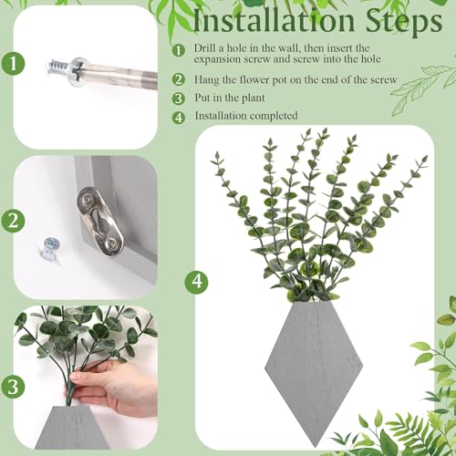 Chunful Wooden Wall Planter Decor Hanging Fake Plants Greenery Flowers Holder Vase Boxes for Wall Farmhouse Bohemian Living Room Bedroom Kitchen Office Indoor Decoration (Light Gray,2 Pcs) - color: Light Gray, size: 7.1 x 4.7 x 1.2 inches